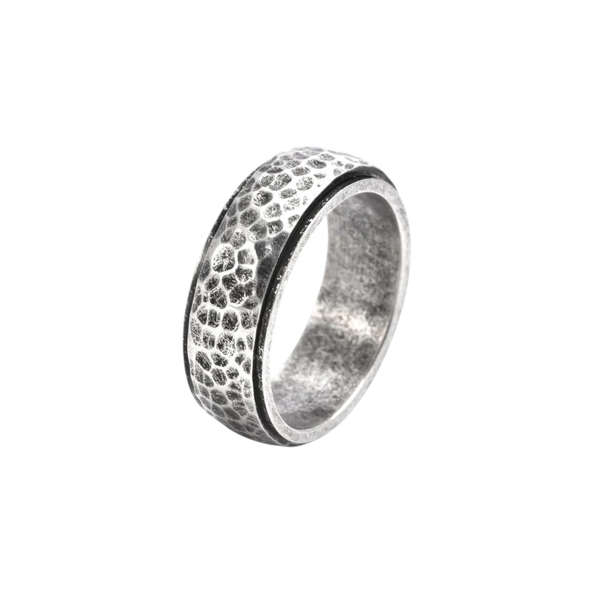 Vielring - Breiter Gehämmerter Anti-Stress-Ring – Edelstahl - Silber-Vintage / 49 | ø15.6