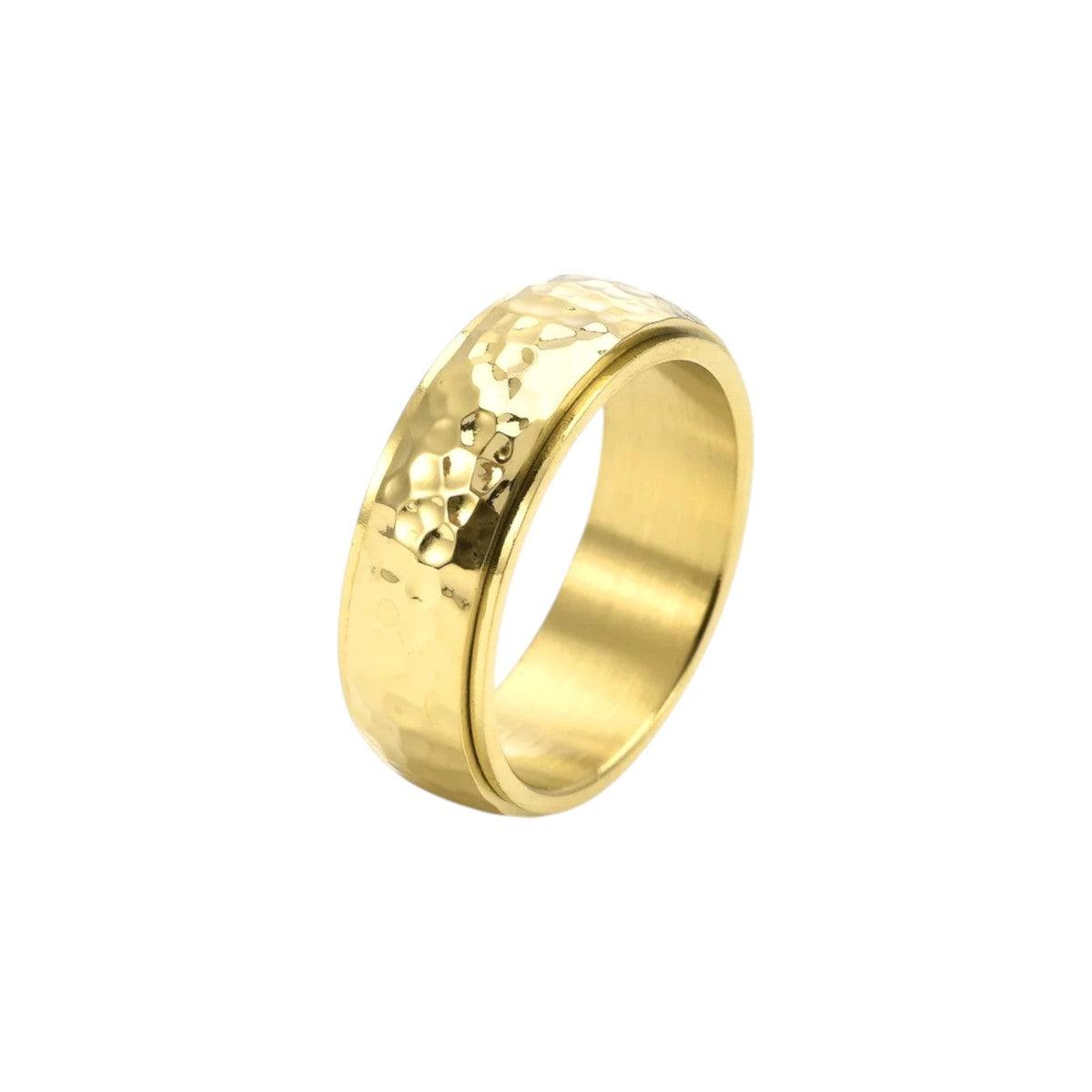 Vielring - Breiter Gehämmerter Anti-Stress-Ring – Edelstahl - Gold / 49 | ø15.6