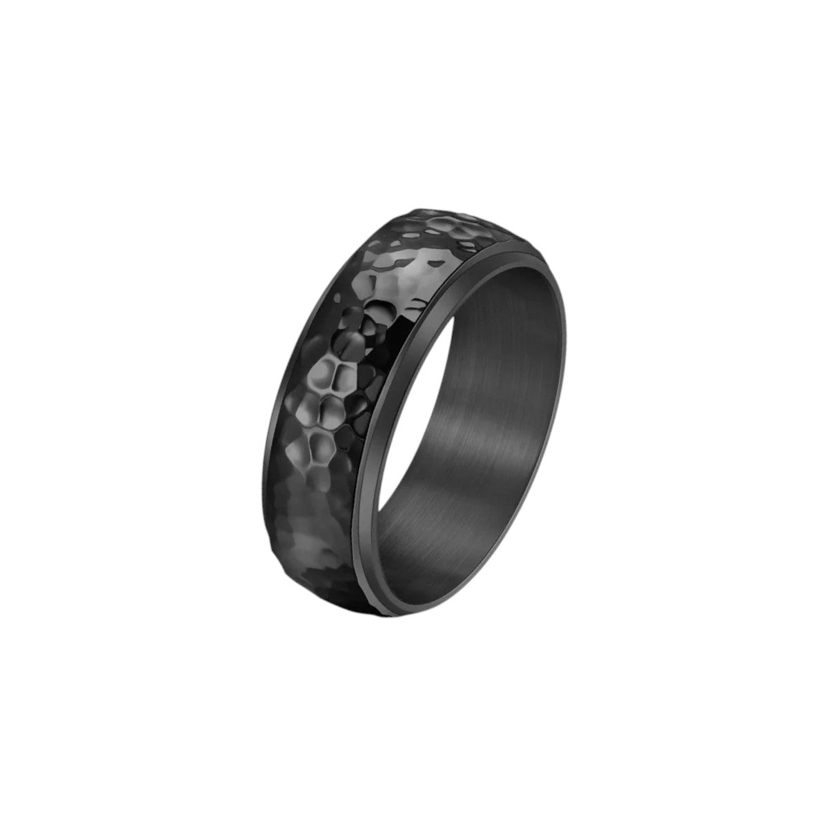 Vielring - Breiter Gehämmerter Anti-Stress-Ring – Edelstahl - Schwarz / 49 | ø15.6