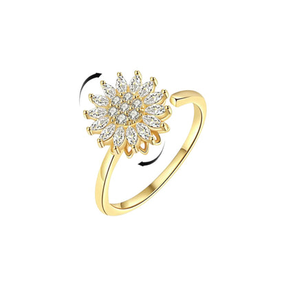Vielring - Blumen‑Zirkonia Anti-Stress-Ring – 925 Silber - Gold