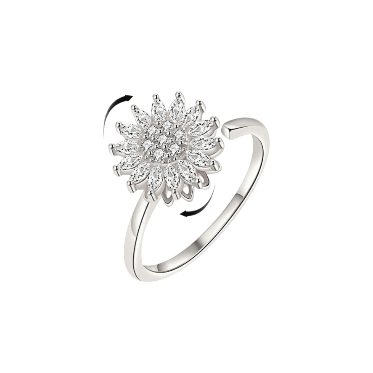 Vielring - Blumen‑Zirkonia Anti-Stress-Ring – 925 Silber - Silber