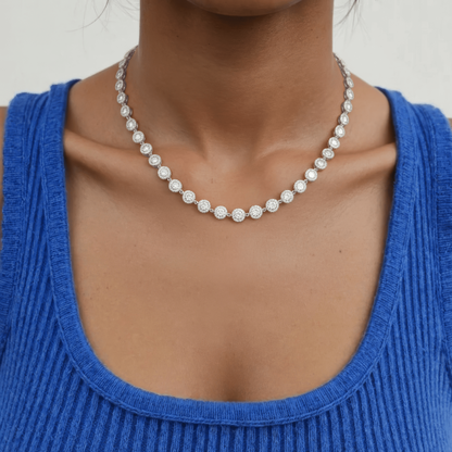 Square Zirconia Necklace - 925 Silver