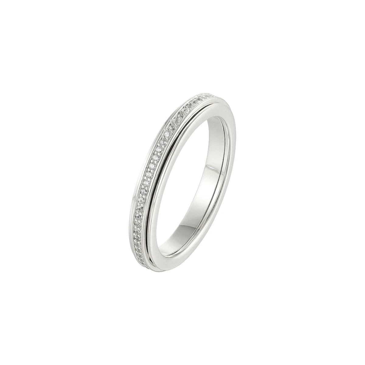 Vielring - Runder Kristall Anti-Stress-Ring - Edelstahl / Silber / 49 | ø15.6