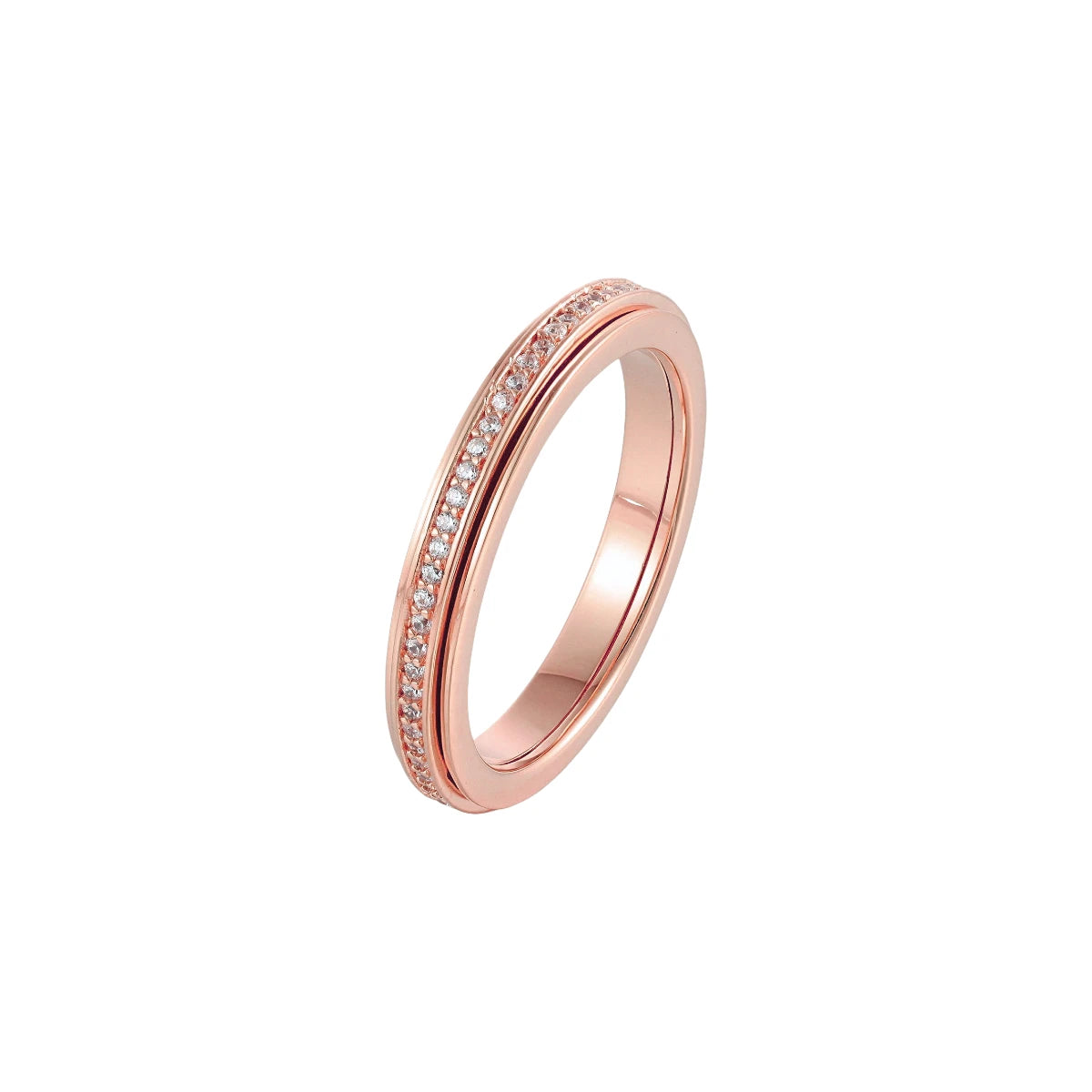 Vielring - Runder Kristall Anti-Stress-Ring - Edelstahl / Roségold / 49 | ø15.6