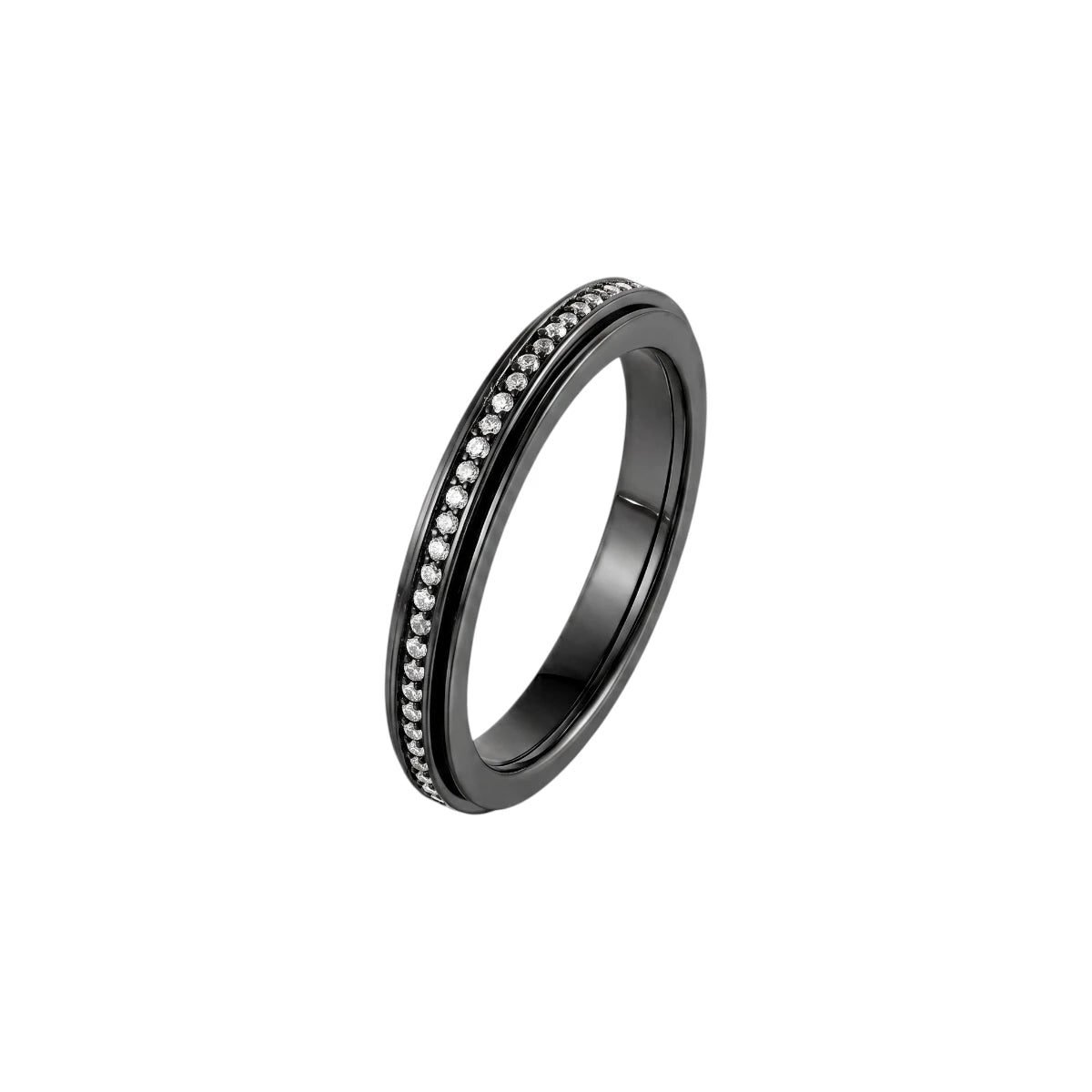 Vielring - Runder Kristall Anti-Stress-Ring - Edelstahl / Schwarz / 49 | ø15.6