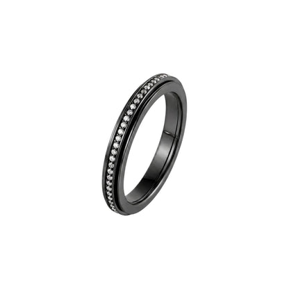 Vielring - Runder Kristall Anti-Stress-Ring - Edelstahl / Schwarz / 49 | ø15.6