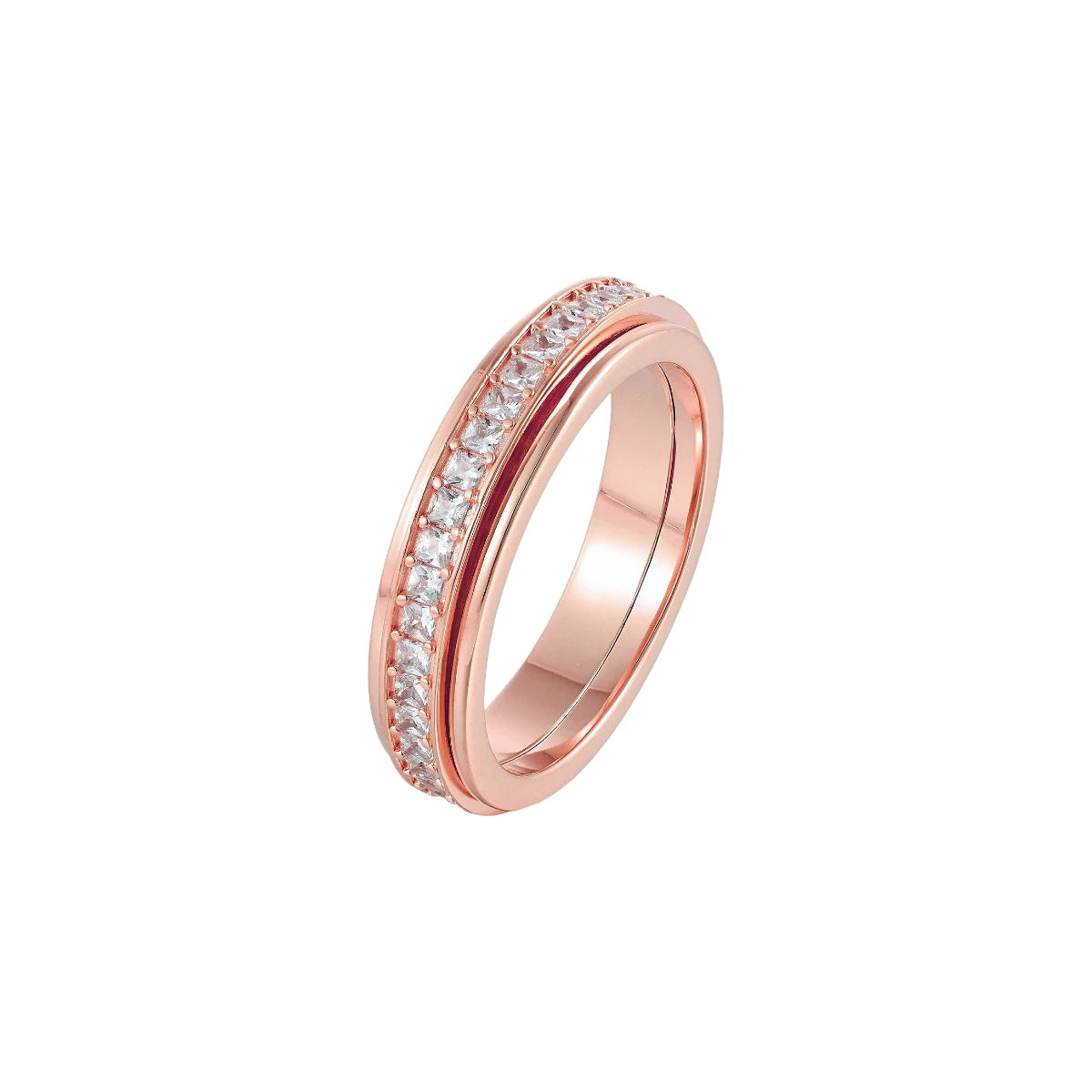 Vielring - Quadratischer Kristall Anti-Stress-Ring - Edelstahl / Roségold / 49 | ø15.6