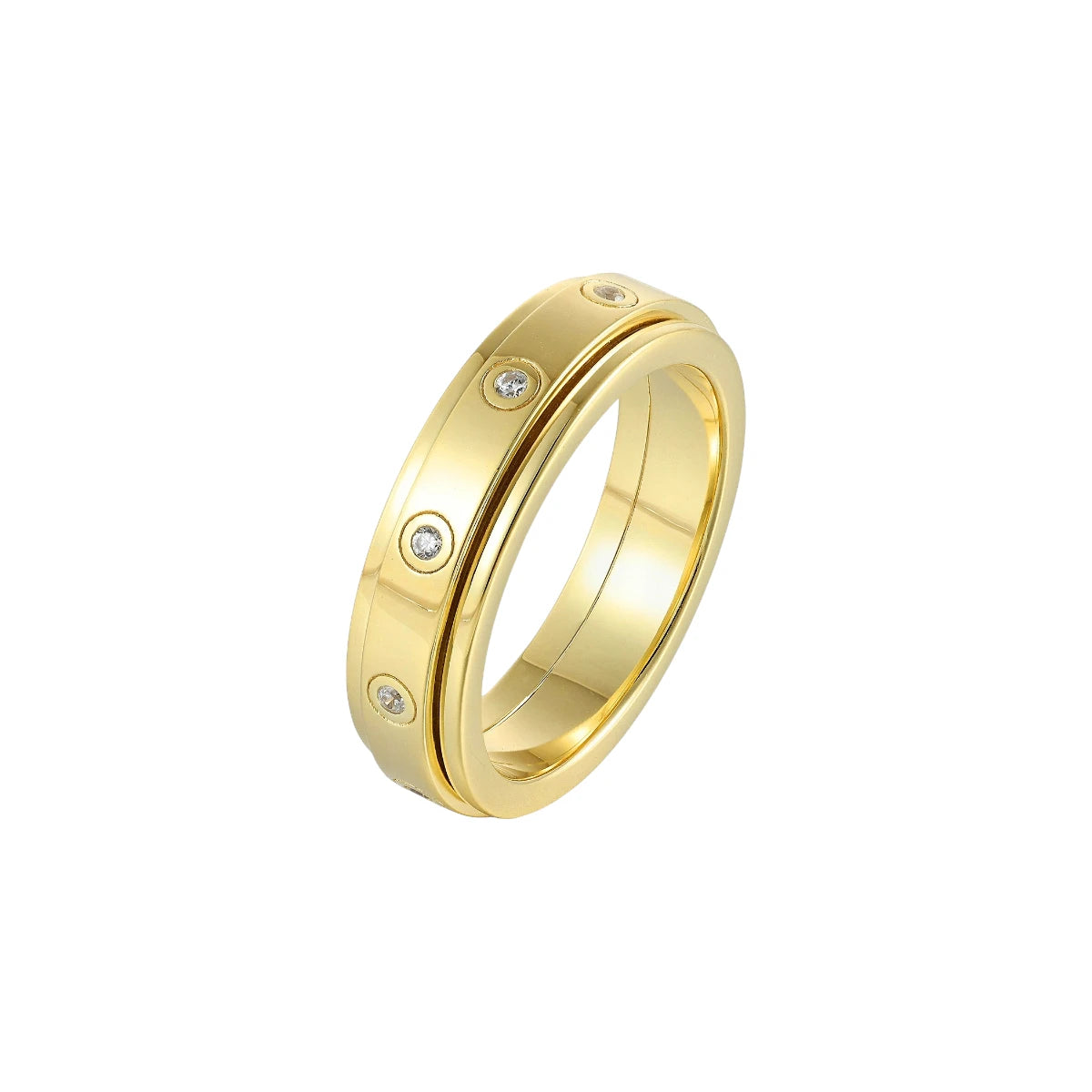 Vielring - Funkelnder Anti-Stress-Ring - Edelstahl / Gold / 49 | ø15.6