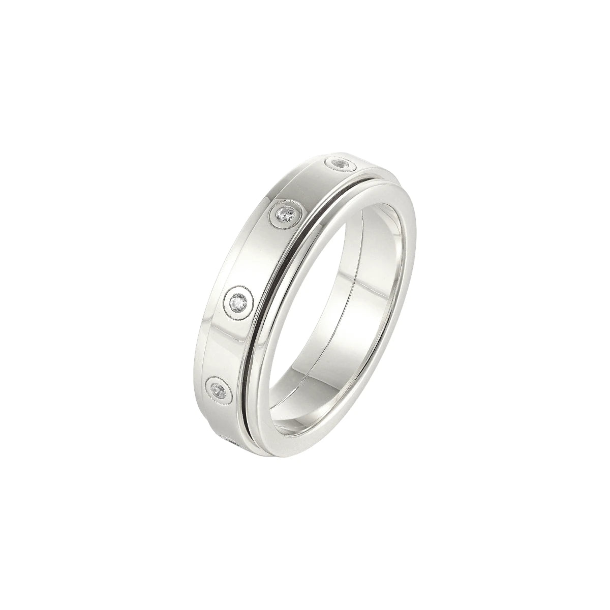 Vielring - Funkelnder Anti-Stress-Ring - Edelstahl / Silber / 49 | ø15.6