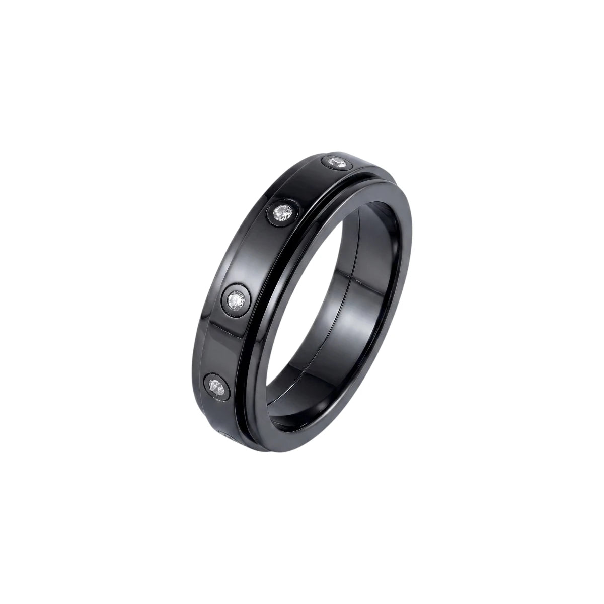 Vielring - Funkelnder Anti-Stress-Ring - Edelstahl / Schwarz / 49 | ø15.6