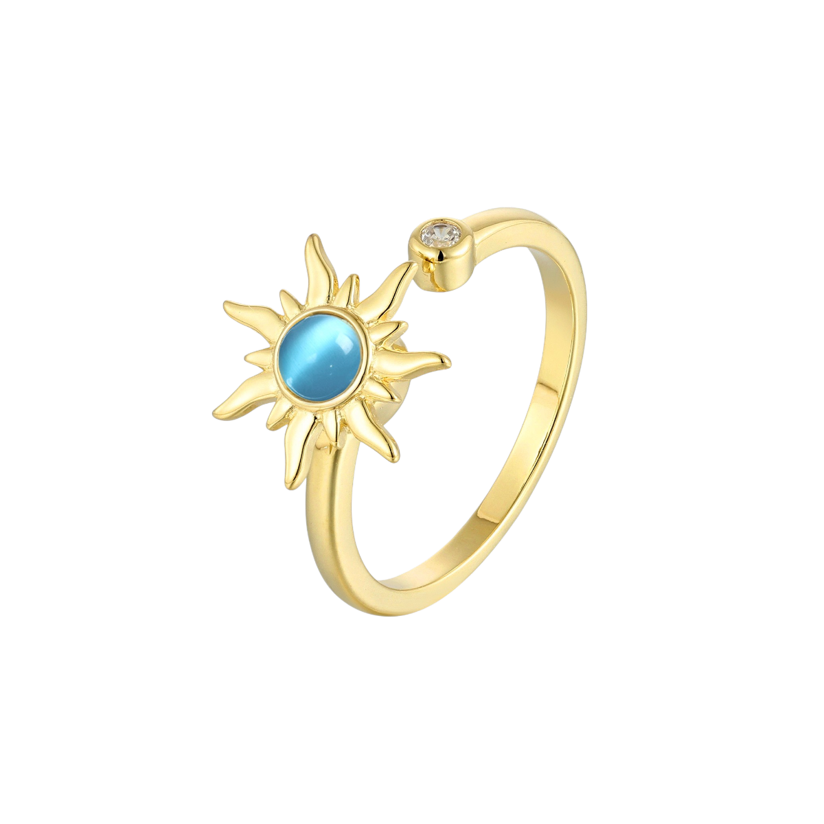 Blauer Sonnen Zirkonia Steinen Anti-Stress-Ring - 925 Silber