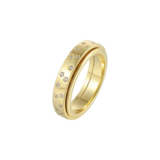 Vielring - Sternen Zirkonia Anti-Stress-Ring - 925 Silber / Gold / 49 | ø15.6
