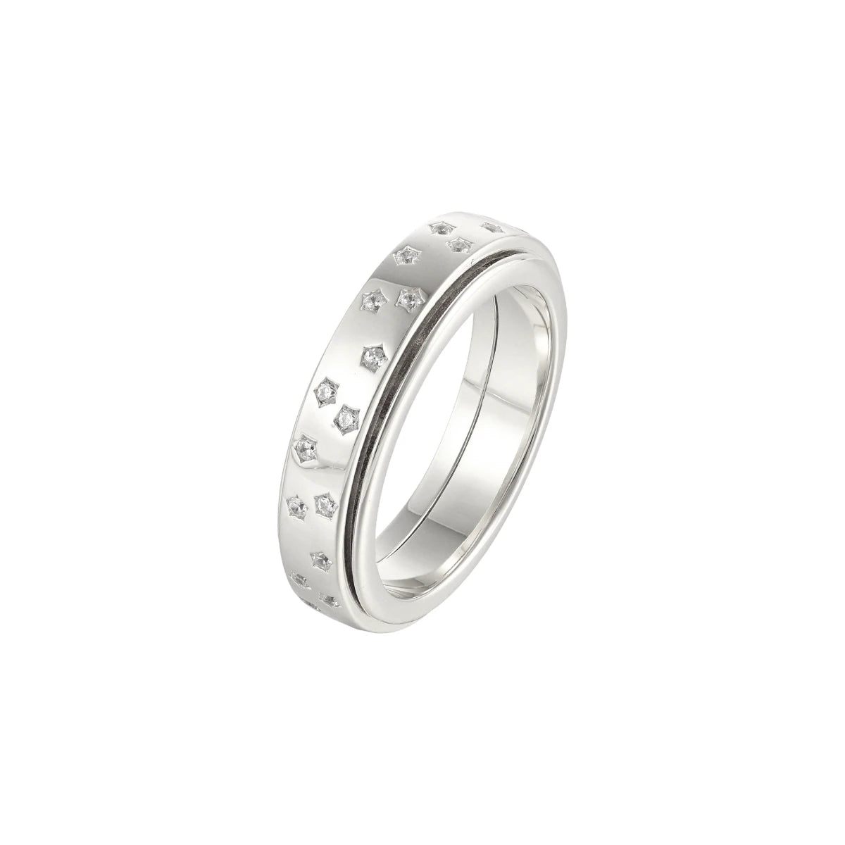 Vielring - Sternen Zirkonia Anti-Stress-Ring - 925 Silber / Silber / 49 | ø15.6
