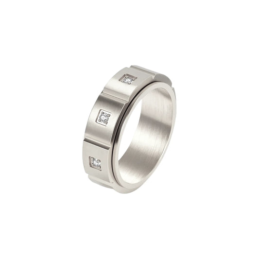 Zirkonia Square Anti-Stress-Ring – Edelstahl