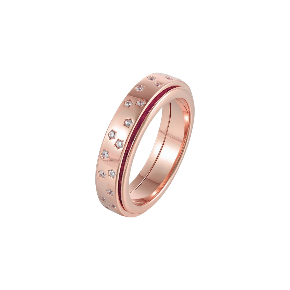 Vielring - Sternen Zirkonia Anti-Stress-Ring - 925 Silber / Roségold / 49 | ø15.6