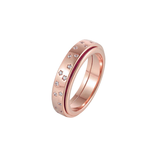 Vielring - Sternen Zirkonia Anti-Stress-Ring - 925 Silber / Roségold / 49 | ø15.6