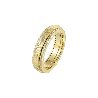 Vielring - Gehämmerter Zirkonia Anti-Stress-Ring - 925 Silber / Gold / 49 | ø15.6