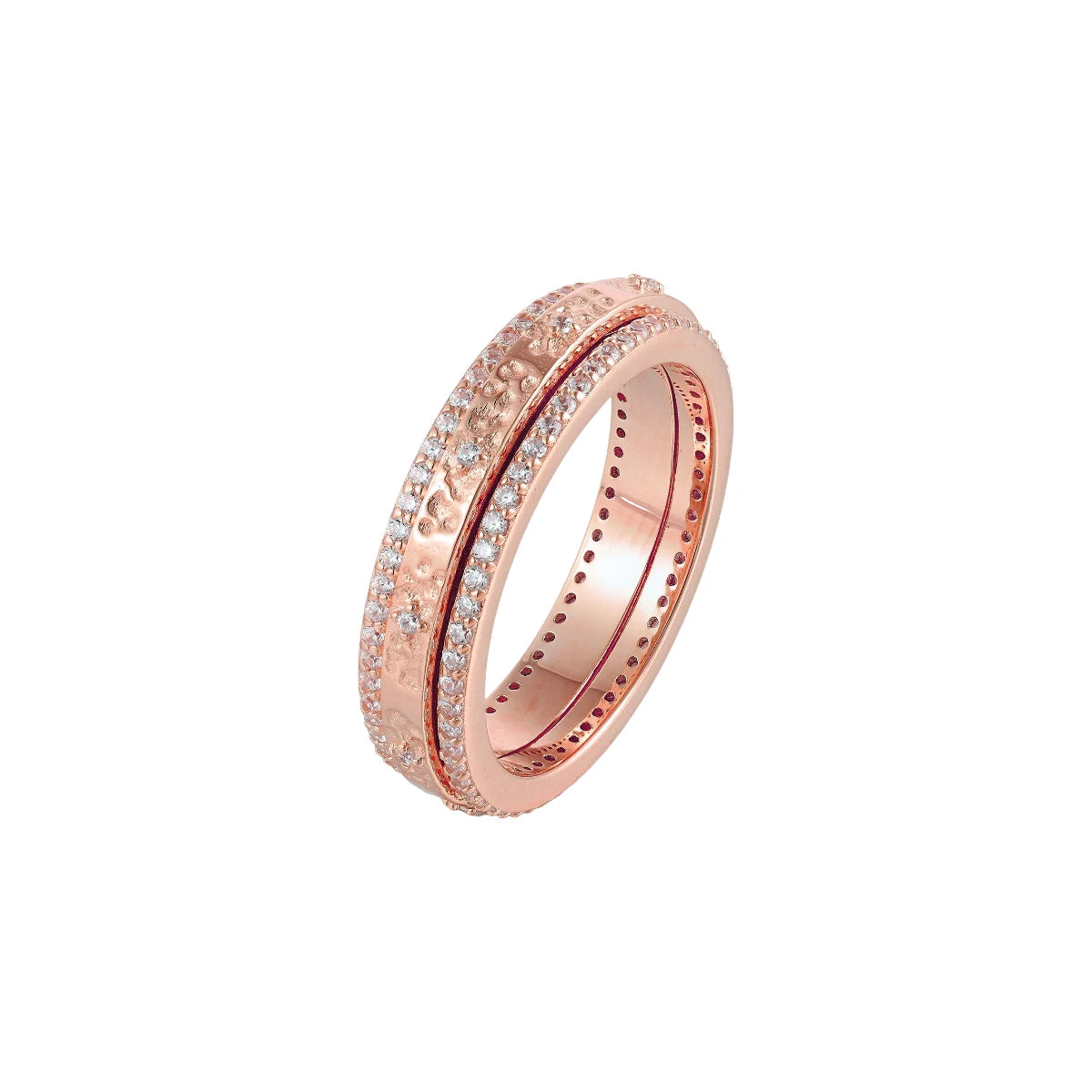 Vielring - Gehämmerter Zirkonia Anti-Stress-Ring - 925 Silber / Roségold / 49 | ø15.6