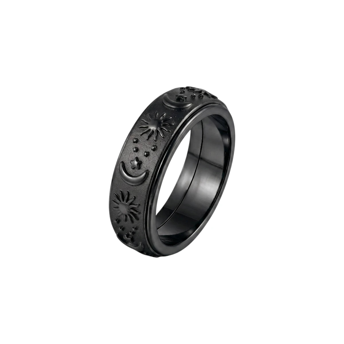 Vielring - Mond & Sonne Anti-Stress-Ring - Edelstahl / Schwarz / 49 | ø15.6