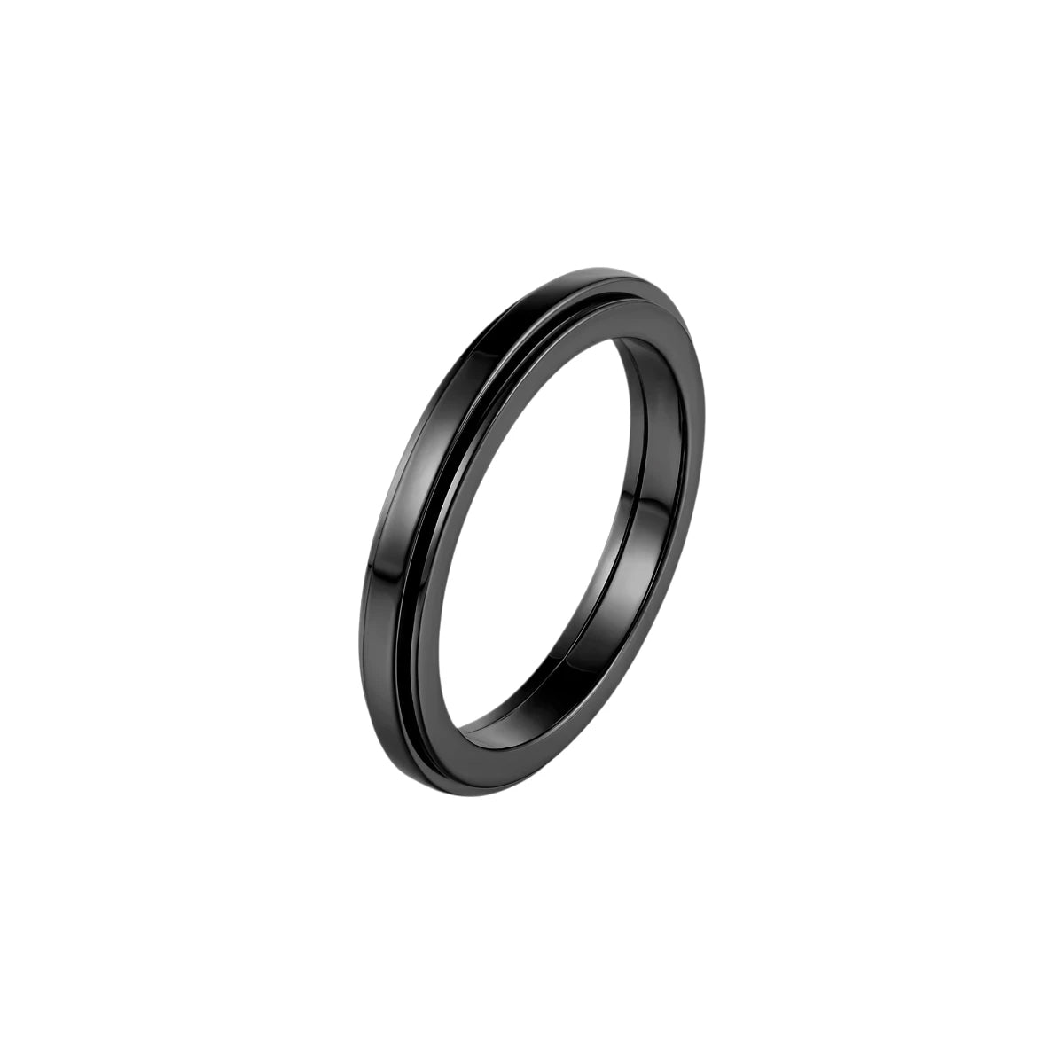 Vielring - Dünner Glatter Klassischer Anti-Stress-Ring - Edelstahl / Schwarz / 49 | ø15.6