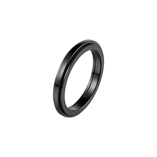 Vielring - Dünner Glatter Klassischer Anti-Stress-Ring - Edelstahl / Schwarz / 49 | ø15.6