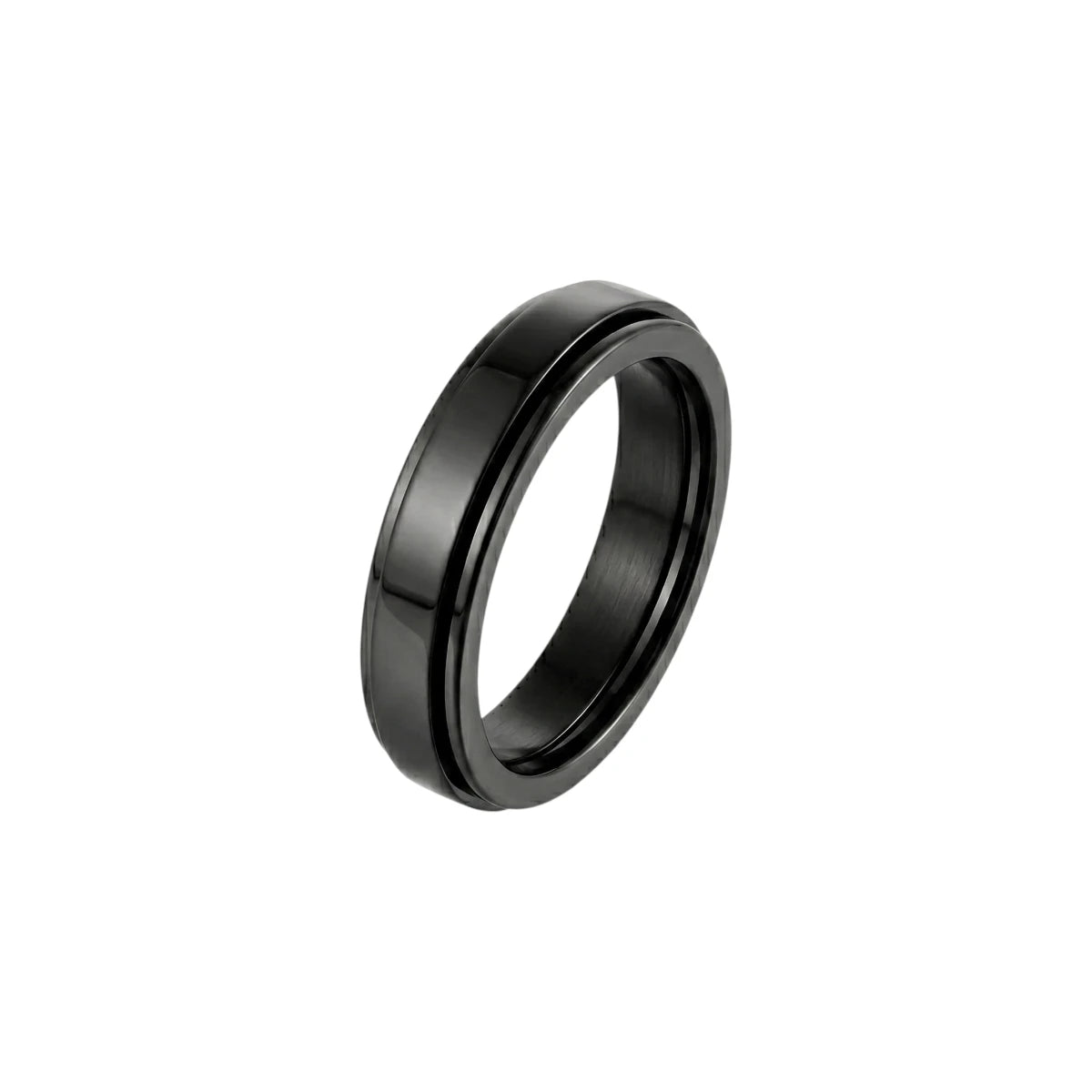 Vielring - Glatter Klassischer Anti-Stress-Ring - Edelstahl / Schwarz / 49 | ø15.6