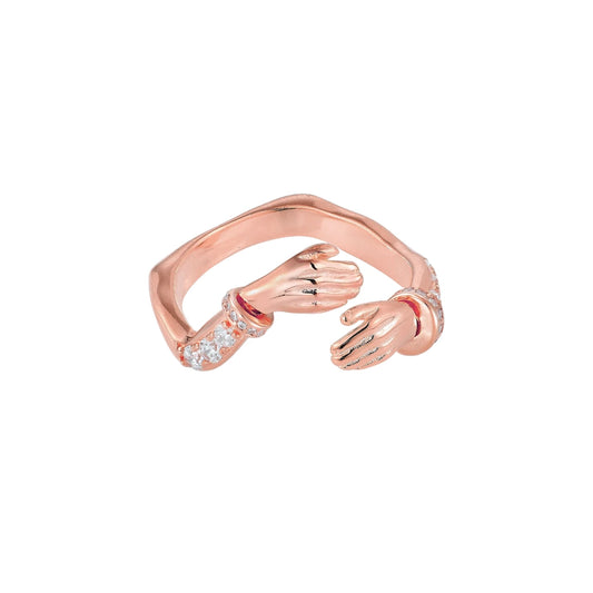 Vielring - Offener Zirkonia Umarmungsring (Stärke) Anti-Stress-Ring – 925 Silber - Roségold