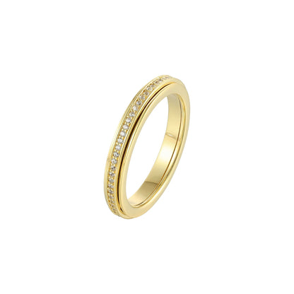 Vielring - Runder Kristall Anti-Stress-Ring - Edelstahl / Gold / 49 | ø15.6