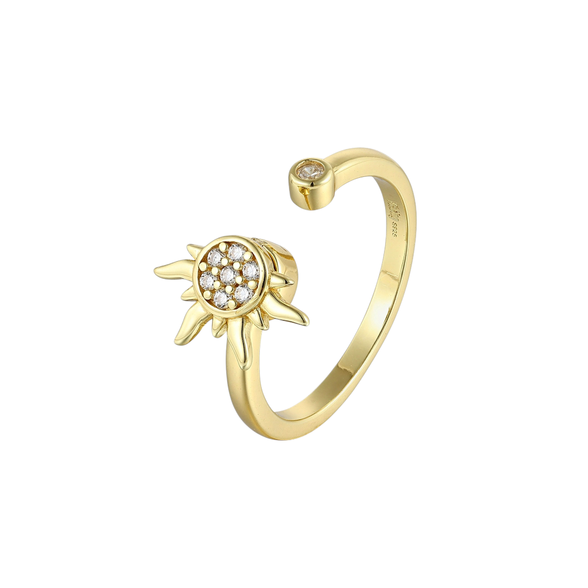 Strahlende Zirkonia Steinen Sonnen Anti-Stress-Ring - 925 Silber