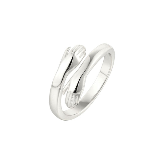 Vielring silver hug ring in 925 sterling silver, adjustable open band ring symbolizing love and connection.