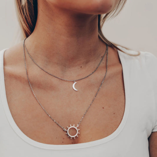 Sonne Mond Double Layerd Halskette Vielring