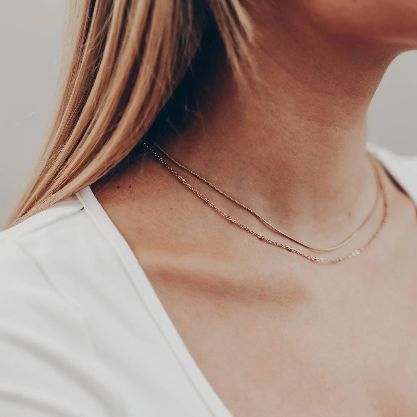 Dünne double layerd Halskette • Feine Schlangenkette Vielring