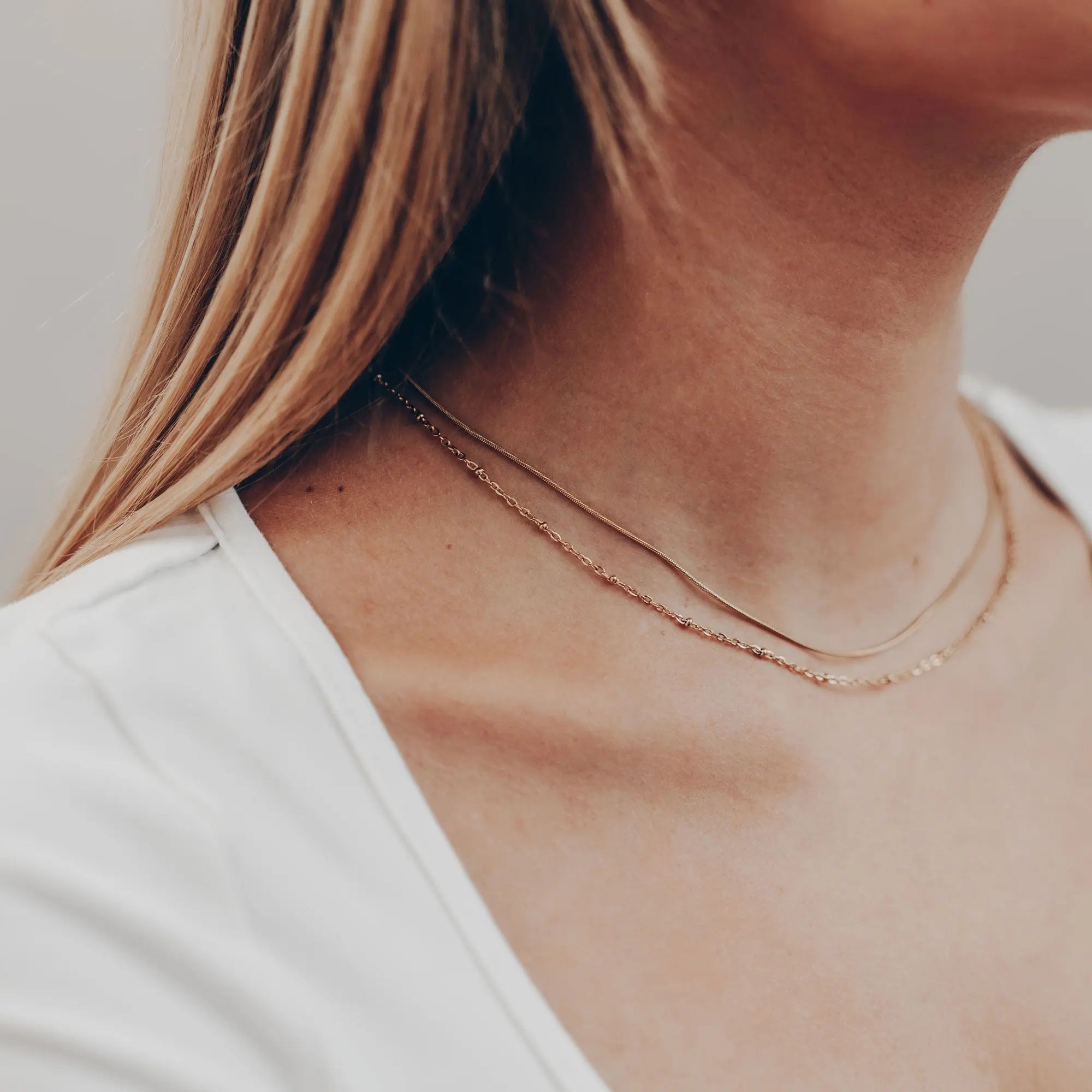 Dünne double layerd Halskette • Feine Schlangenkette Vielring