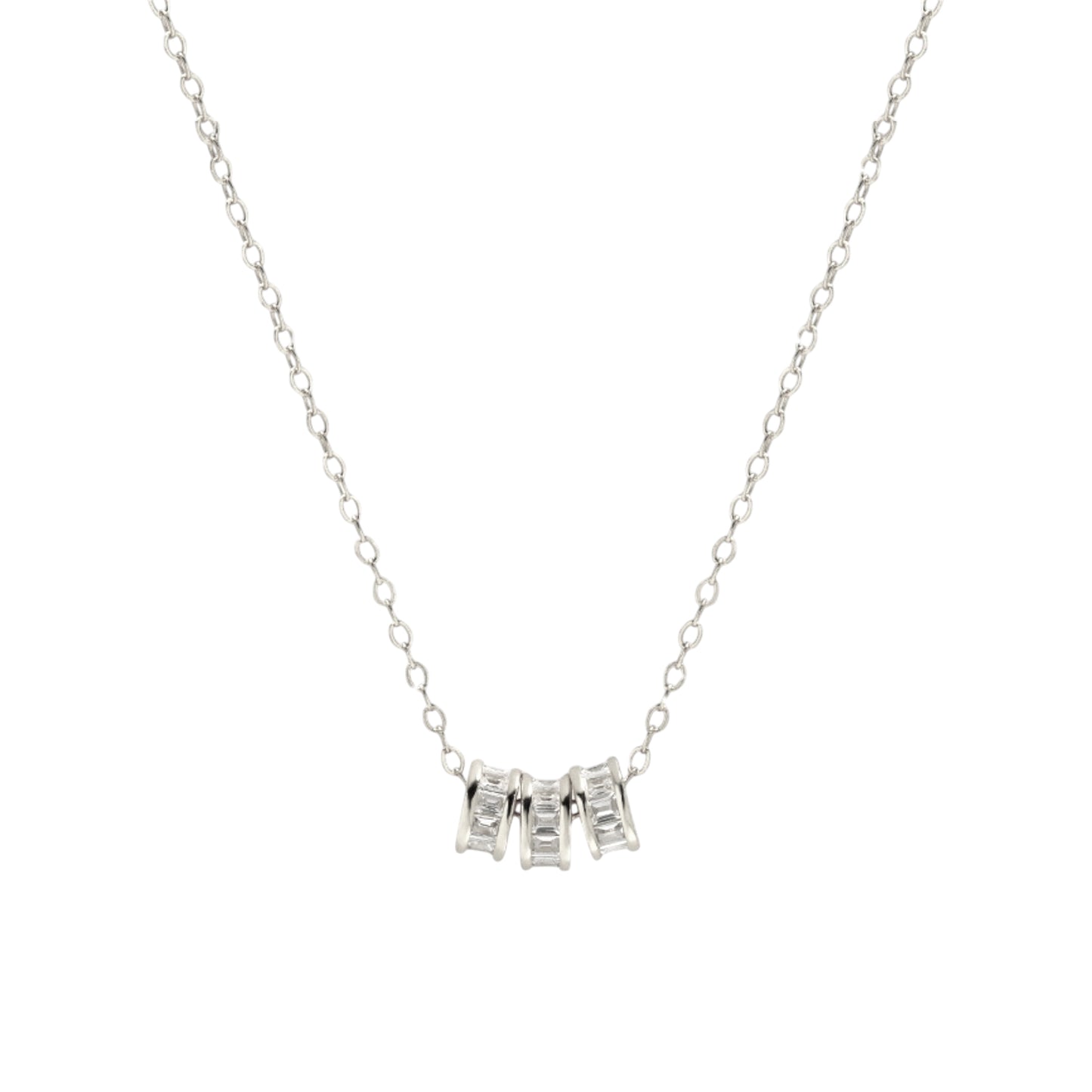 Square Zirconia Necklace - 925 Silver