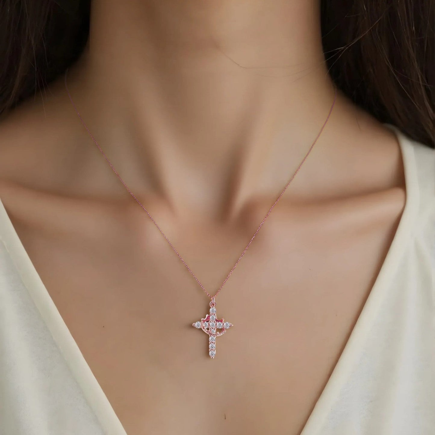 Square Zirconia Necklace - 925 Silver