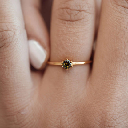 Vielring - Olivgrüner Zirkonia Stein Ring - 925 Silber - Gold